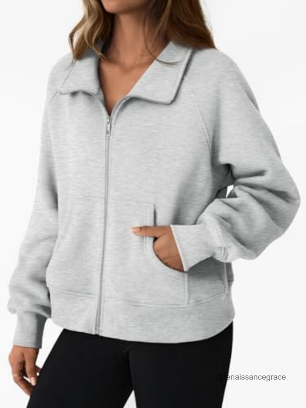 Women's Zip Up Cropped Hoodie Mock Neck Fleece Sweatshirt Y2K